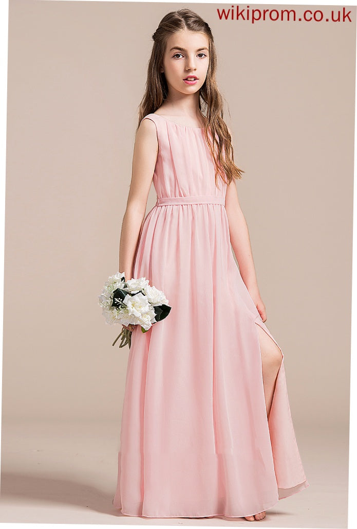 Neck Scoop Front A-Line Junior Bridesmaid Dresses With Floor-Length Split Ruffle Chiffon Kaylie