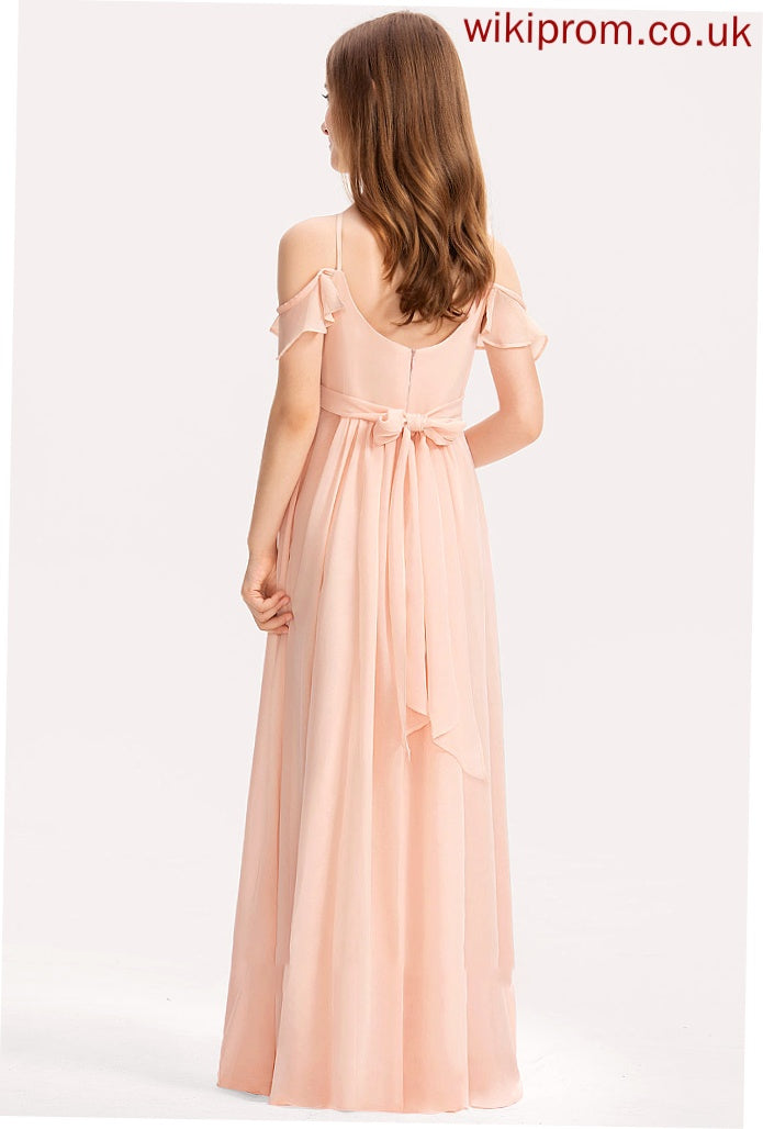 Ruffle Bow(s) V-neck Janiah Chiffon With Floor-Length A-Line Junior Bridesmaid Dresses