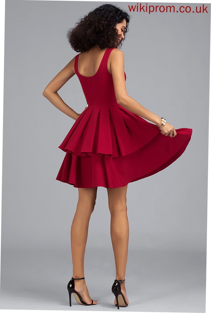 Cascading With A-Line Stretch Short/Mini Dress Crepe V-neck Ruffles Homecoming Dresses Homecoming Gloria