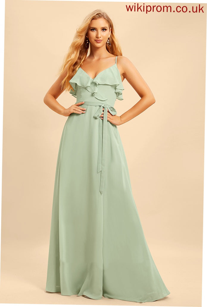 Fabric Embellishment Floor-Length Length Neckline Ruffle SplitFront A-Line Silhouette V-neck Sahna Bridesmaid Dresses