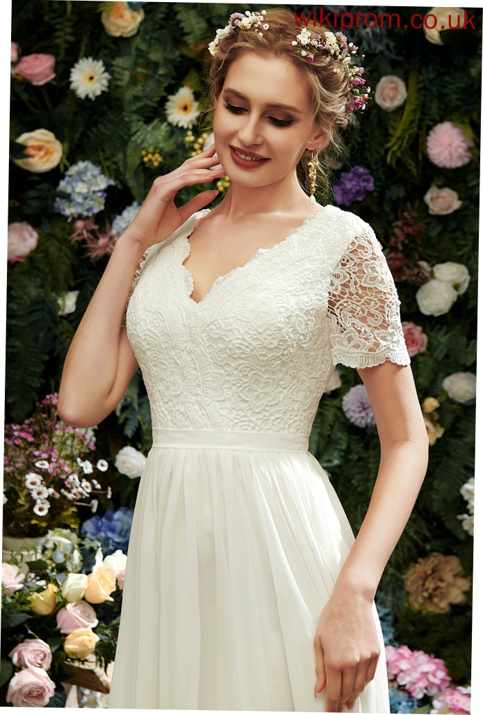 Chiffon Lace Asymmetrical Dress V-neck Wedding A-Line With Wedding Dresses Hillary