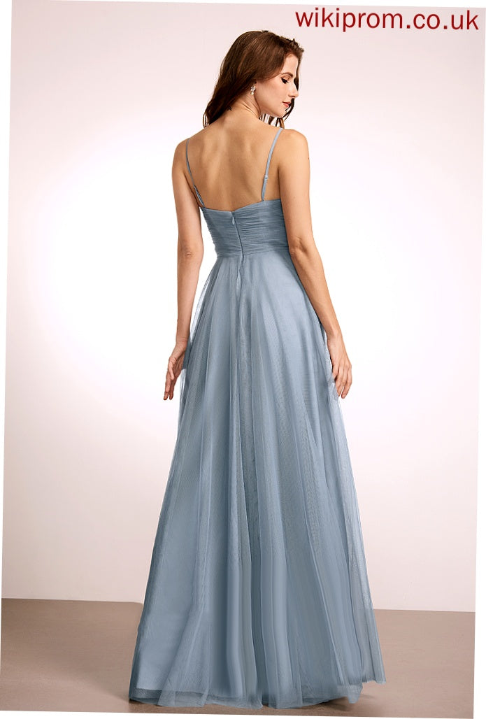 Straps&Sleeves Neckline Silhouette Floor-Length Tulle Fabric A-Line Lace V-neck Length Kaitlyn Bridesmaid Dresses