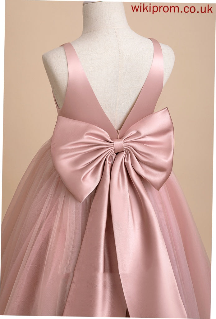 Floor-length Dress Ball-Gown/Princess Sloane V-neck Girl Tulle Back Bow(s)/V With Sleeveless - Flower Flower Girl Dresses