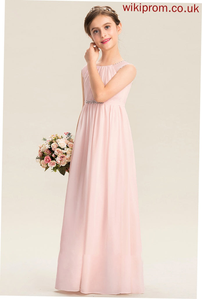 Sequins Floor-Length Neck A-Line Chiffon Beading Junior Bridesmaid Dresses Scoop Katelyn With