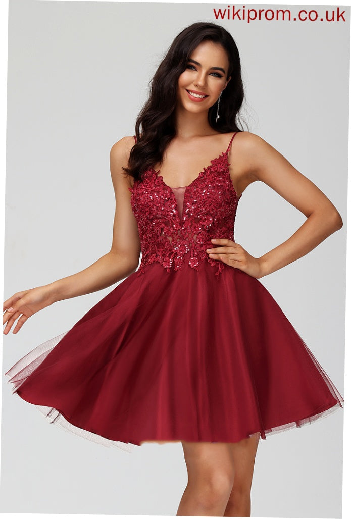 Homecoming Dresses Tulle Homecoming Short/Mini Dress With V-neck Sequins A-Line Melissa Lace