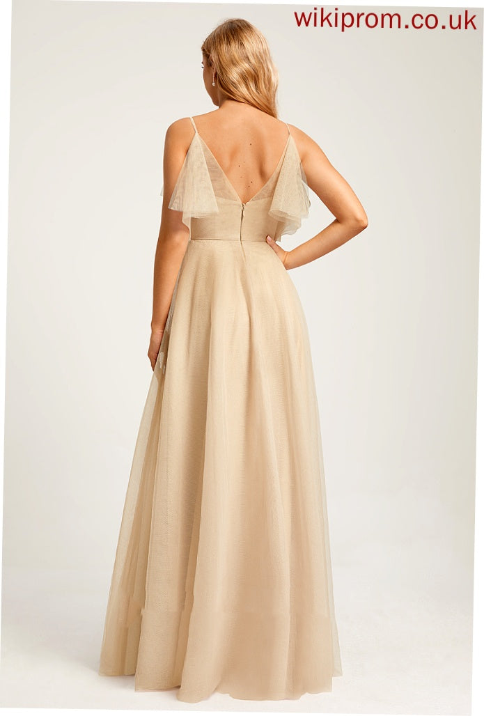 Floor-Length Length Embellishment SplitFront Silhouette A-Line Fabric Neckline V-neck Laney Bridesmaid Dresses