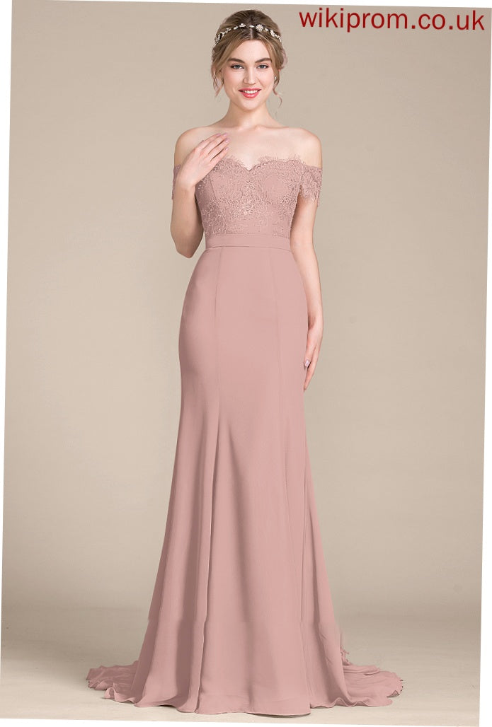 Court Chiffon Prom Dresses Off-the-Shoulder Train Louisa Trumpet/Mermaid With Sequins Lace