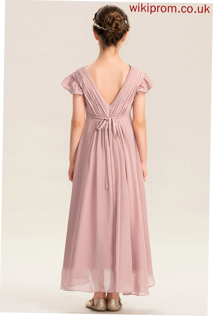 Asymmetrical Ruffles Bow(s) With Junior Bridesmaid Dresses Regina V-neck Cascading Chiffon A-Line