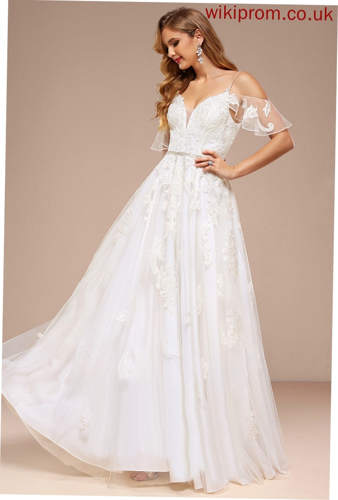 Cold Beading Shoulder Floor-Length Wedding Dresses Tulle Lace With Dress Caitlyn Sequins A-Line Wedding