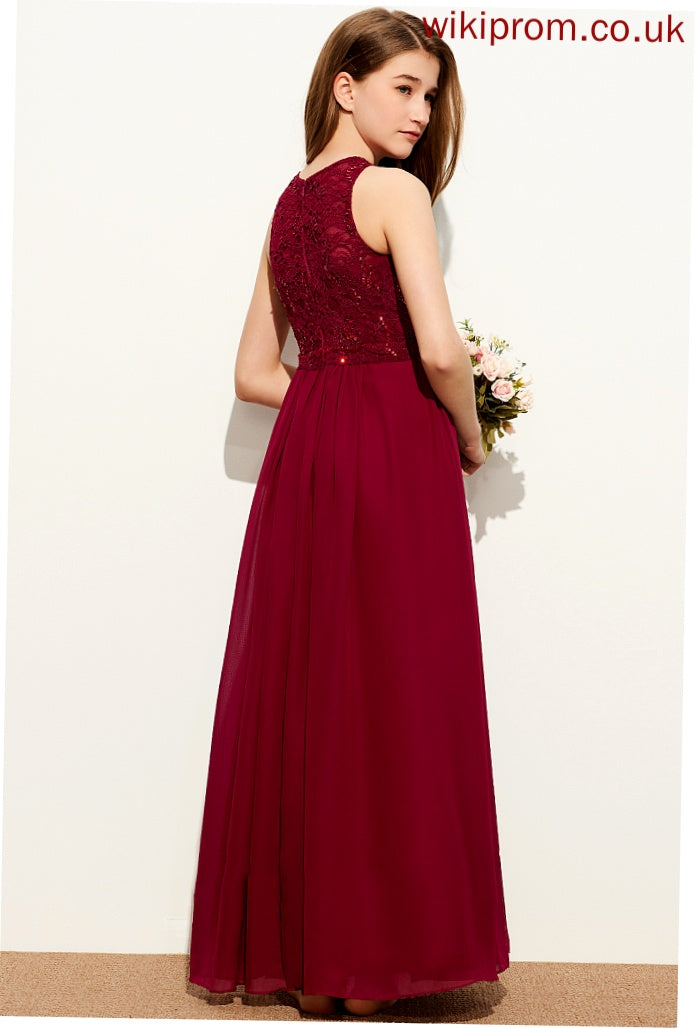 With Sequins Floor-Length Abigail Lace A-Line Scoop Neck Chiffon Junior Bridesmaid Dresses