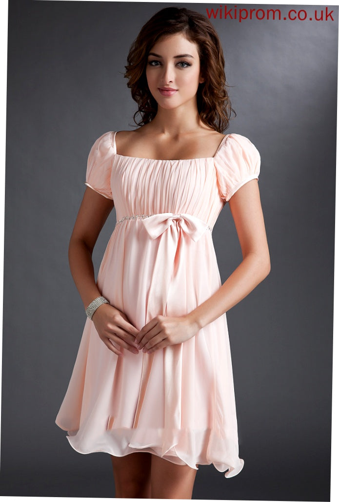 Bow(s) Dress Short/Mini With Homecoming Dresses Square A-Line Homecoming Neckline Ruffle Chiffon Anabel Beading