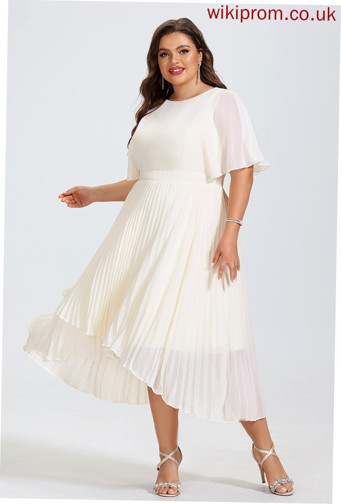 With A-Line Chiffon Scoop Asymmetrical Sherry Cocktail Dresses Neck Dress Pleated Cocktail