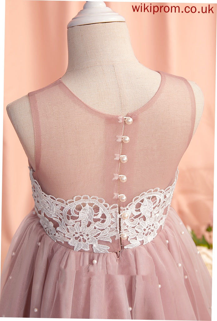 A-Line With Girl Lace/Beading Tulle Angelina - Dress Flower Scoop Knee-length Neck Sleeveless Flower Girl Dresses