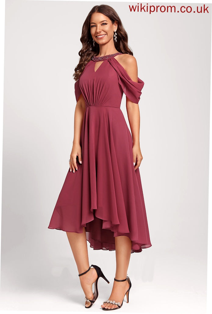 Cocktail Neck With Asymmetrical Dress Club Dresses Sequins Chiffon A-Line Beading Eleanor Scoop