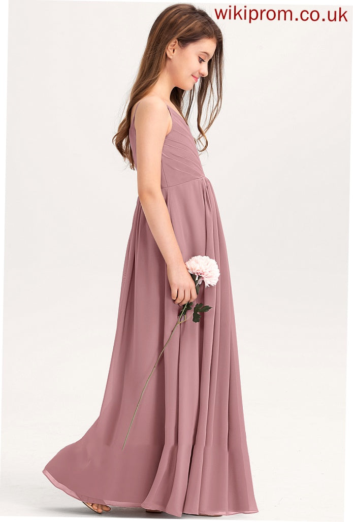 Chiffon V-neck A-Line Junior Bridesmaid Dresses With Beatrice Floor-Length Ruffle