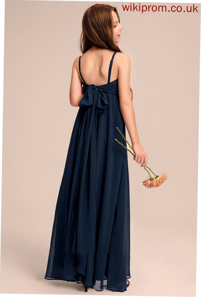 V-neck A-Line With Junior Bridesmaid Dresses Floor-Length Leanna Bow(s) Chiffon