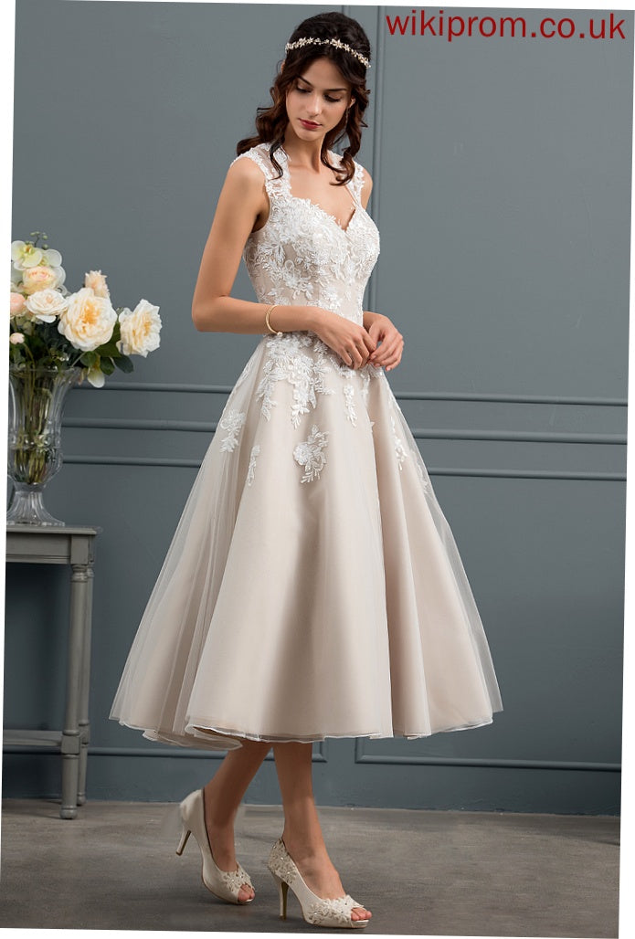 Sweetheart Lace Wedding With Tulle Sequins Hallie Dress Tea-Length Ball-Gown/Princess Wedding Dresses