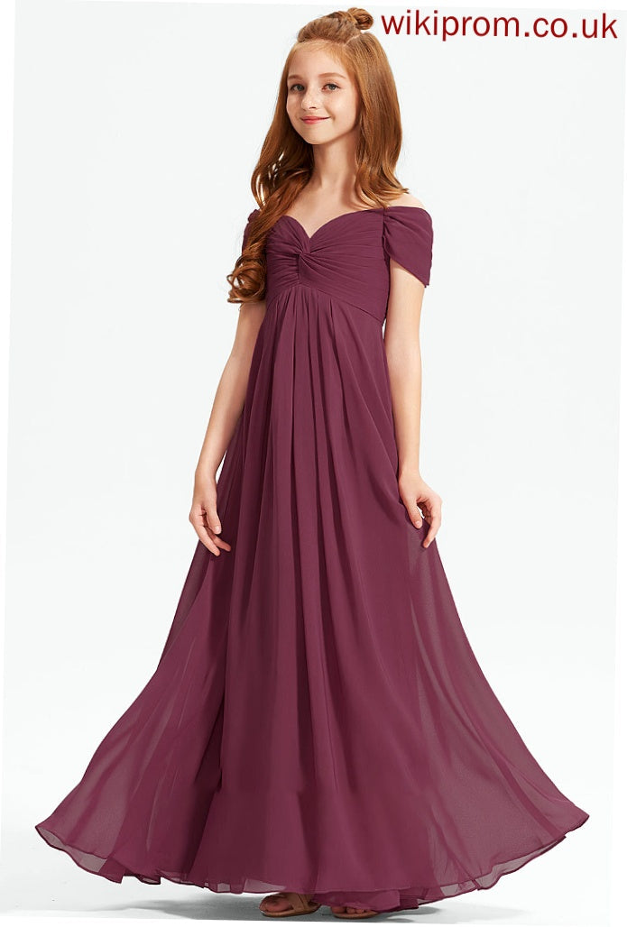 A-Line Floor-Length Phyllis Ruffle Off-the-Shoulder Chiffon Junior Bridesmaid Dresses With