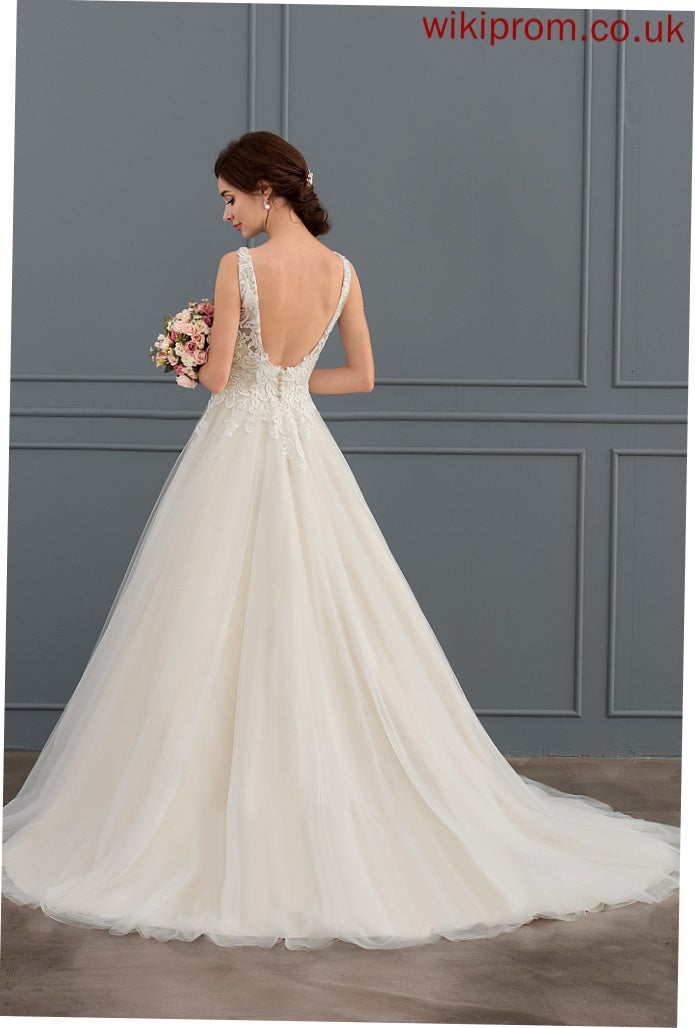 Tulle Train Dress Wedding Dresses Sloane Wedding Ball-Gown/Princess Lace V-neck Court