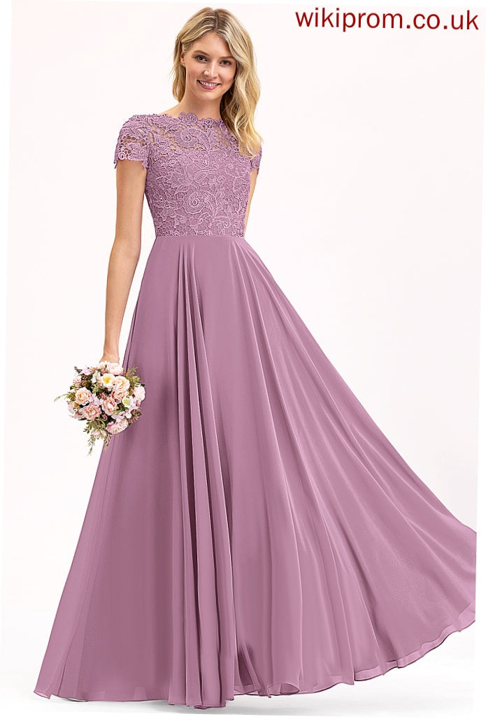 Floor-Length Prom Dresses A-Line Scoop Lace Kathryn Chiffon