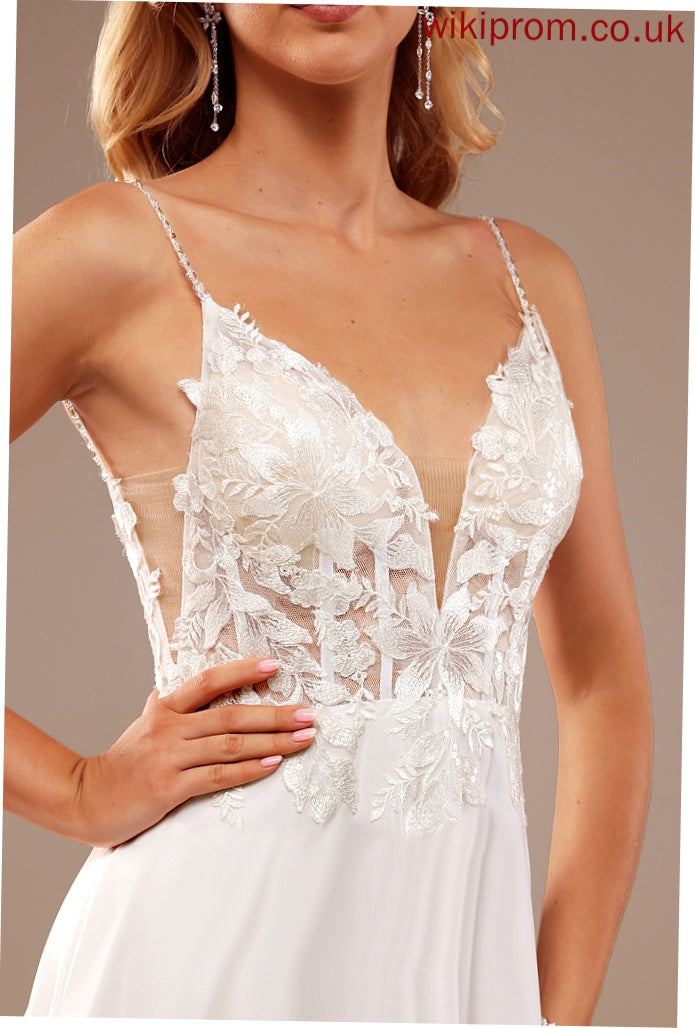 Pockets Evangeline Court Train Feather Lace A-Line Wedding Dresses Sequins V-neck With Wedding Chiffon Dress Beading Lace