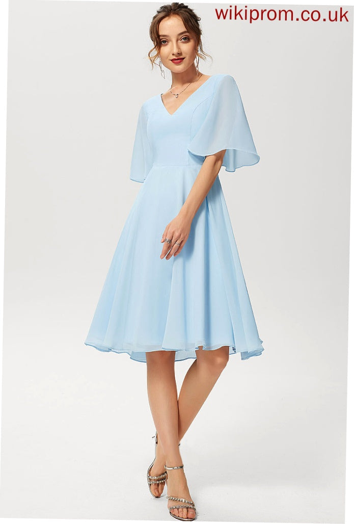 Dress Amina Cocktail A-Line Cocktail Dresses Chiffon V-neck Knee-Length