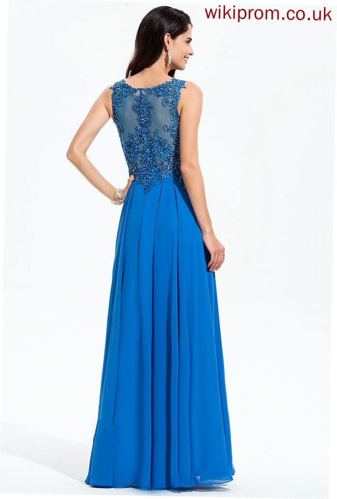 Floor-Length A-Line With Jaylynn Prom Dresses Chiffon Scoop Sequins Beading