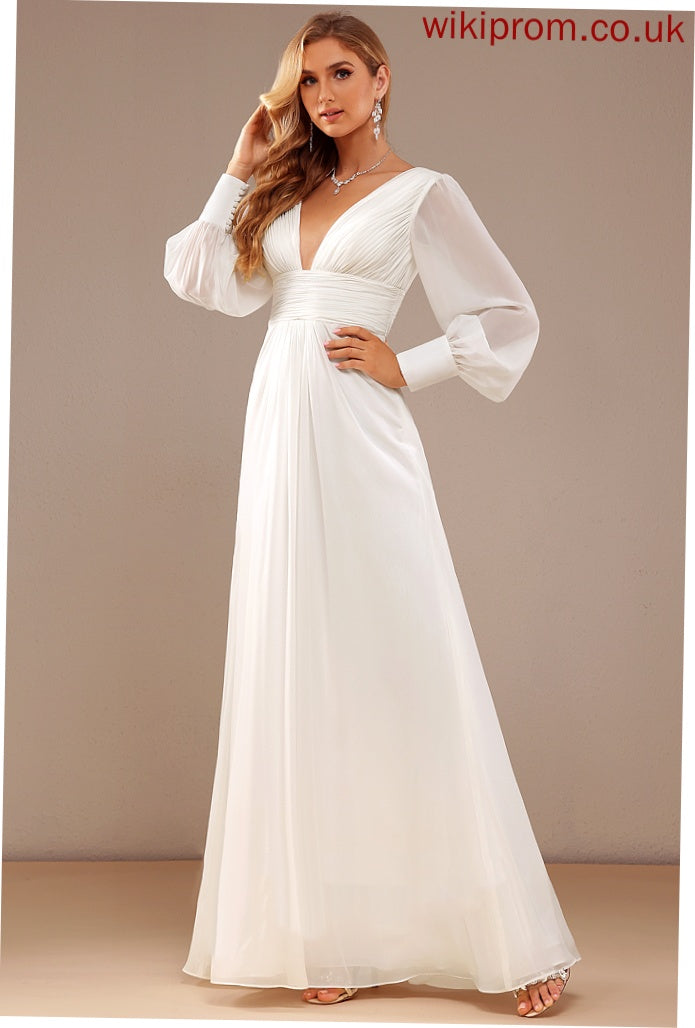 Floor-Length A-Line V-neck Wedding Dresses Carla Chiffon Ruffle Wedding Dress With