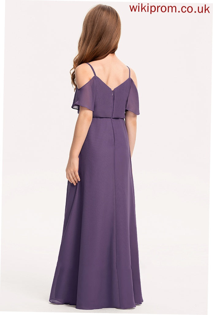 Junior Bridesmaid Dresses Lea Floor-Length Chiffon V-neck A-Line