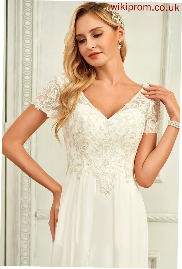 Chiffon Floor-Length V-neck Dress Wedding Dresses Wedding A-Line Nola