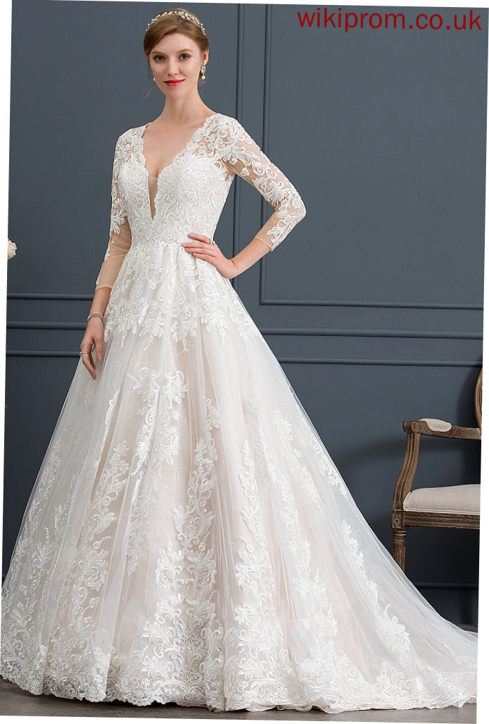 Kaitlin Lace Tulle Dress Ball-Gown/Princess Wedding V-neck Wedding Dresses