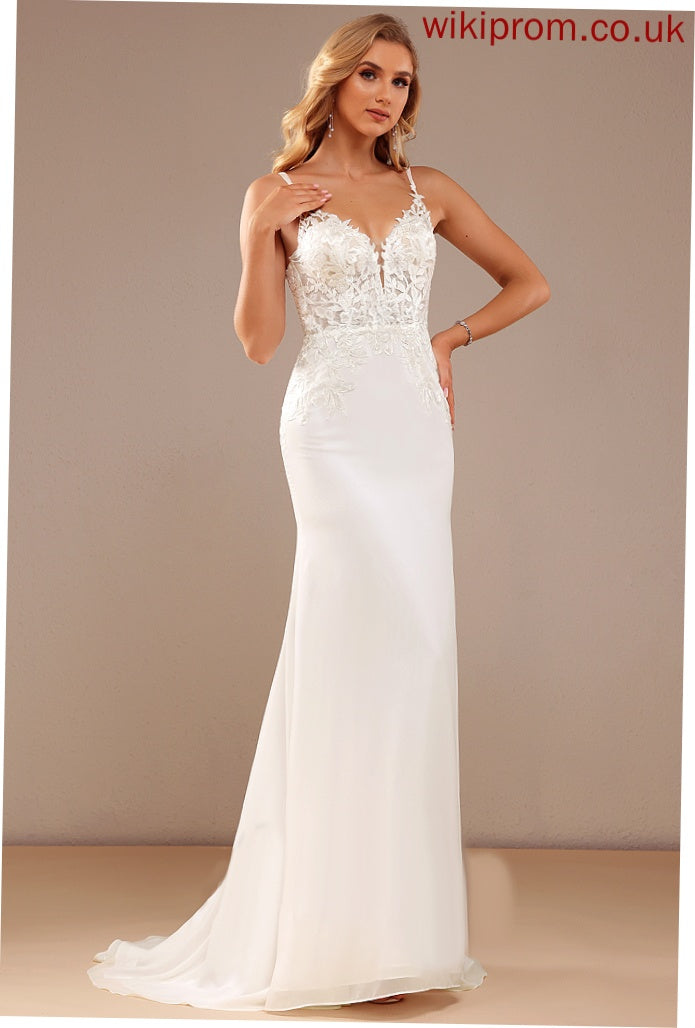 Lace Samara With Beading Train Court Wedding Dress Trumpet/Mermaid Chiffon Lace V-neck Wedding Dresses