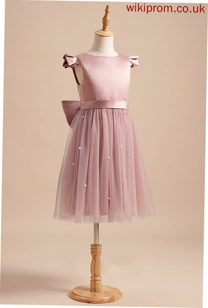 Flower Girl Dresses Girl - With Satin/Tulle Sleeves Dress Short Knee-length Olga Flower A-Line Beading/Bow(s) Scoop Neck