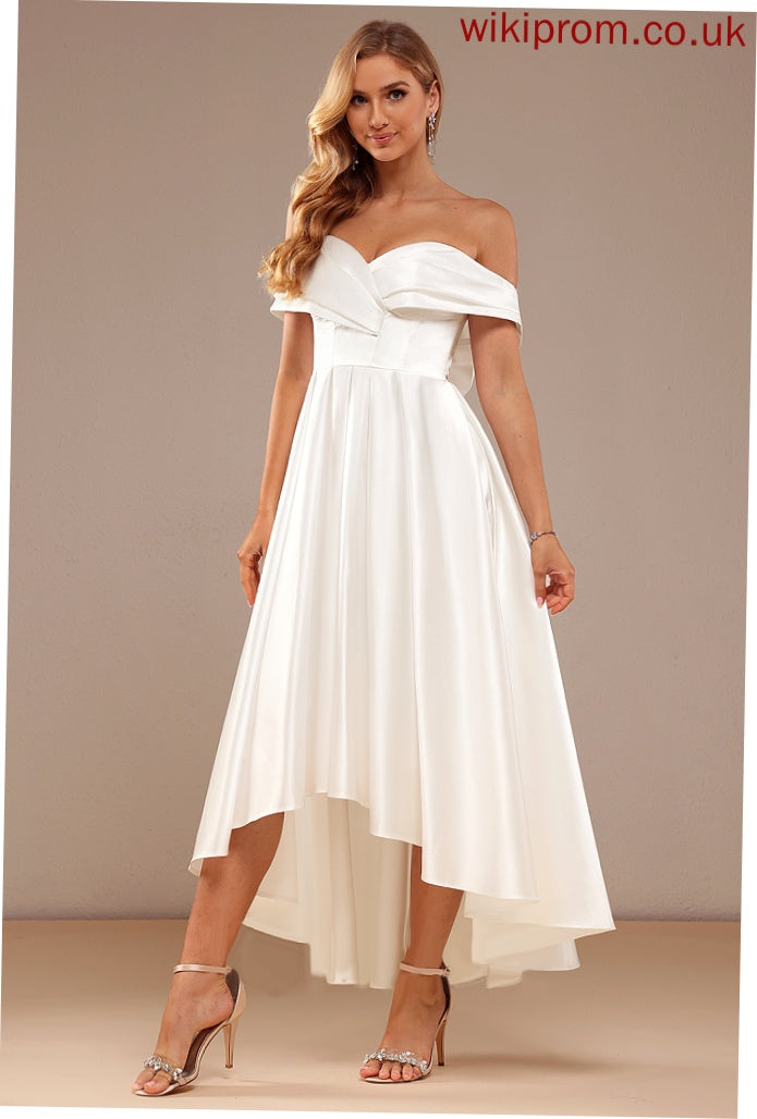 Asymmetrical Wedding Off-the-Shoulder Dress Wedding Dresses Pockets Robin With Satin A-Line