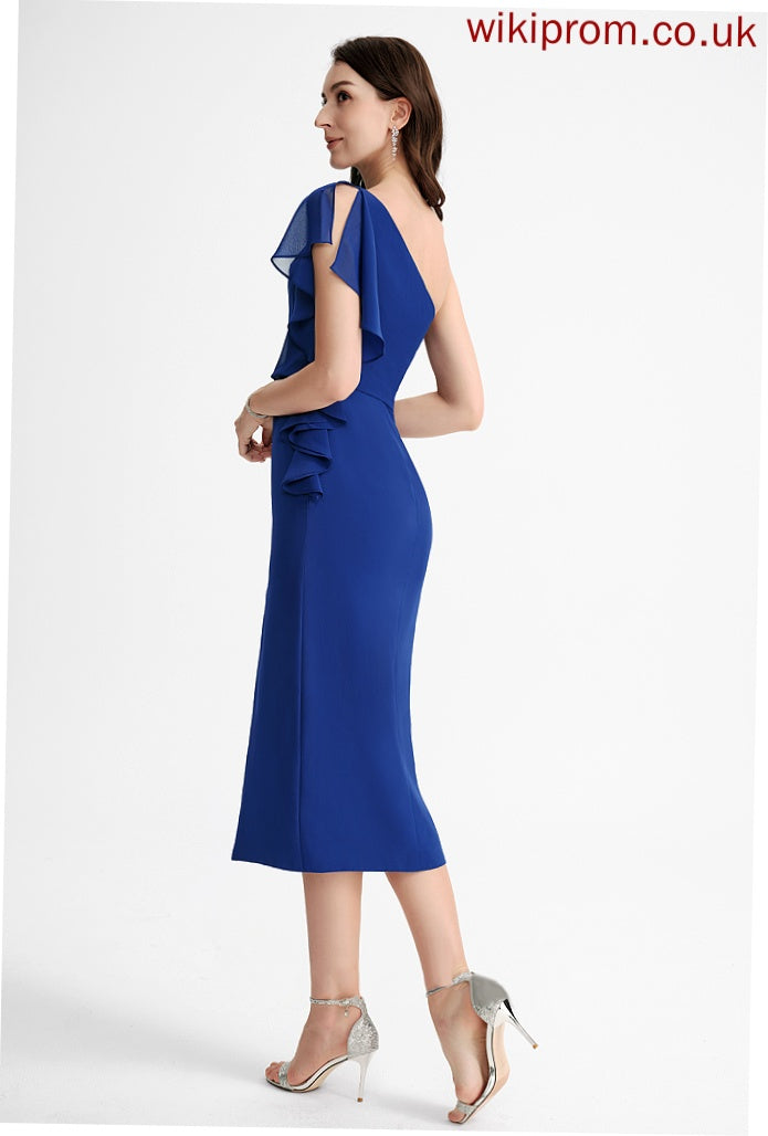 Chiffon One-Shoulder With Cocktail Tea-Length Sheath/Column Ruffle Cocktail Dresses Zion Dress