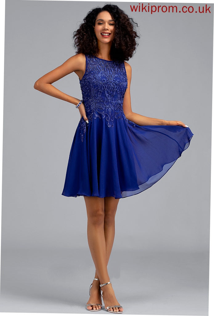 Kylee Short/Mini Scoop A-Line Dress Neck Chiffon Homecoming Beading Lace With Homecoming Dresses