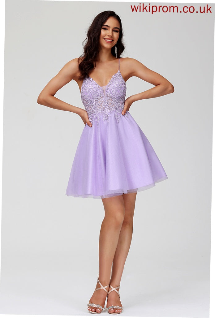 Tulle Homecoming Beading Dress With Homecoming Dresses A-Line Setlla Short/Mini Lace V-neck