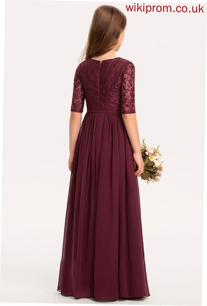 Chiffon Scoop Lace Junior Bridesmaid Dresses A-Line Camila Neck Floor-Length