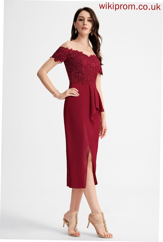 Cocktail Chiffon Dress Lace Kylie Tea-Length Cocktail Dresses Sheath/Column Off-the-Shoulder