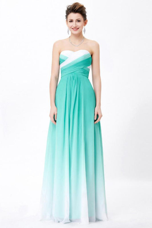 Simple Unique Ombre Green Spaghetti Straps Sweetheart A-Line Chiffon Prom Dresses WK362