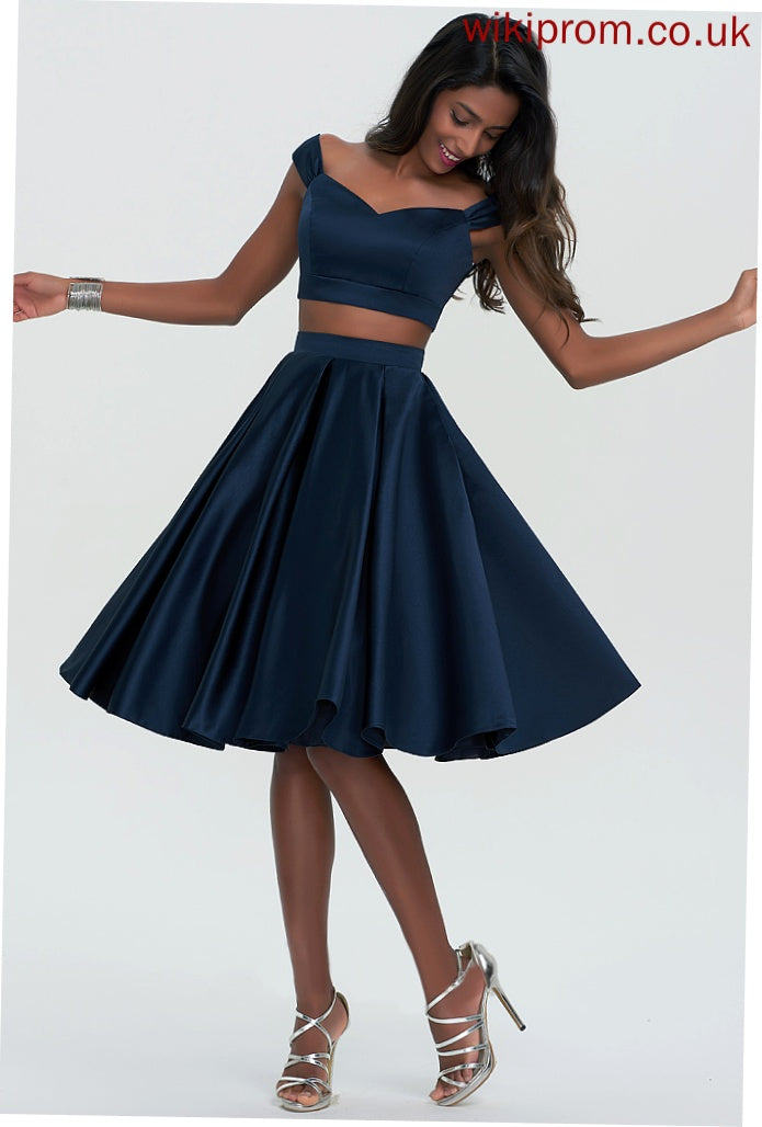 Satin Knee-Length Off-the-Shoulder Kaylen A-Line Dress Homecoming Dresses Homecoming Sweetheart