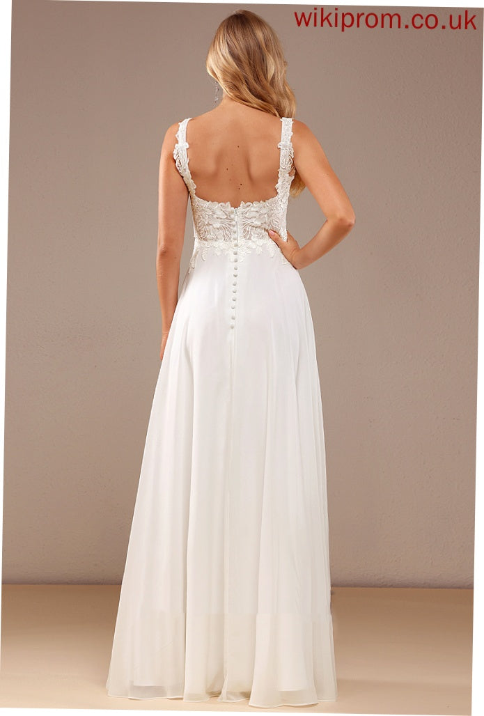 A-Line Floor-Length Chiffon Sequins Wedding Dresses Jaelynn Dress Lace Neckline Square With Lace Wedding