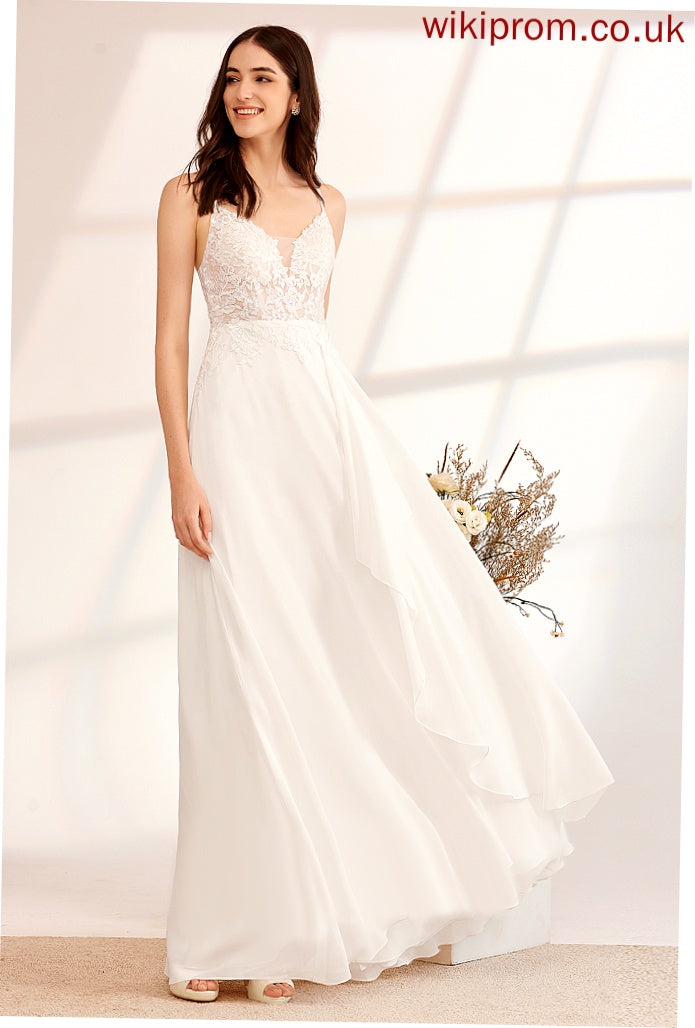 Lace A-Line V-neck Raegan Chiffon Wedding Dresses With Floor-Length Sequins Dress Wedding