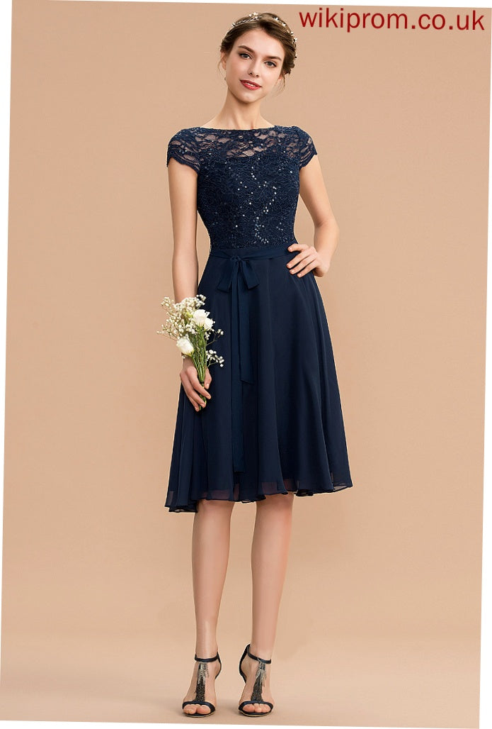 Bow(s) With A-Line Homecoming Chiffon Scoop Neck Homecoming Dresses Yadira Dress Knee-Length Lace