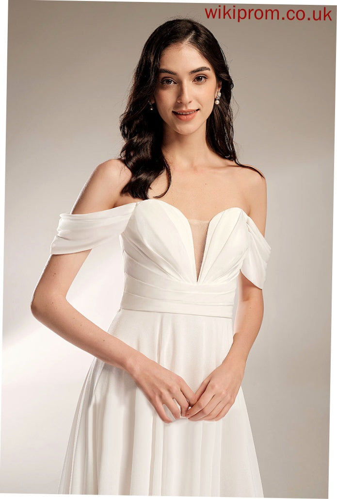 Wedding Dresses A-Line Off-the-Shoulder Court Chiffon Akira With Train Dress Pleated Wedding