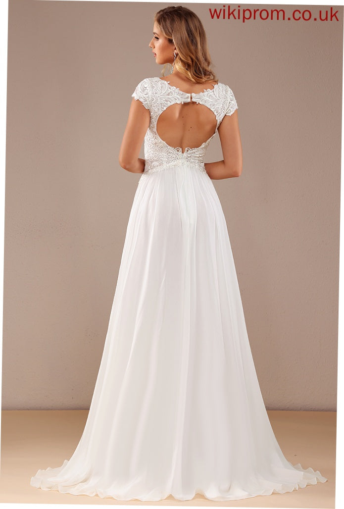 Sweep V-neck Jaelynn Wedding Train Lace Dress A-Line Split With Chiffon Wedding Dresses Front Lace