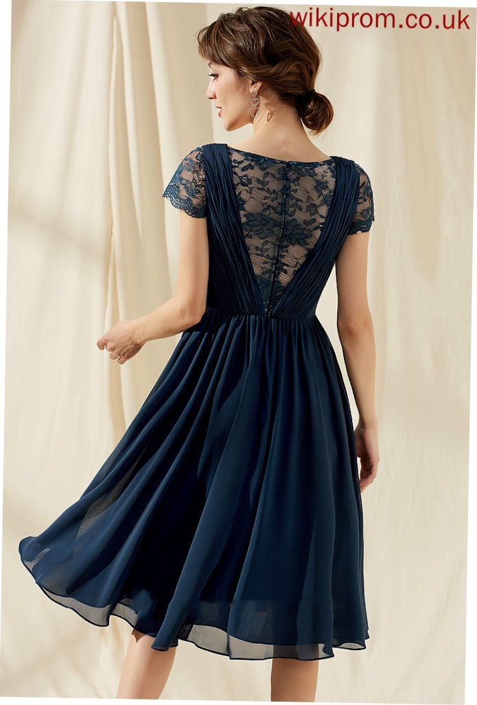 Lace Dress Knee-Length Kay A-Line Homecoming Dresses Homecoming Ruffle V-neck With Chiffon