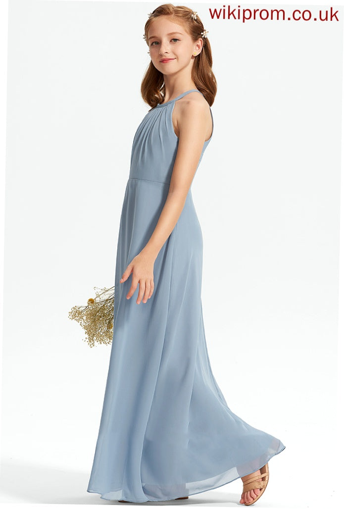 Neck Scoop With Ruffle Nellie A-Line Chiffon Junior Bridesmaid Dresses Floor-Length