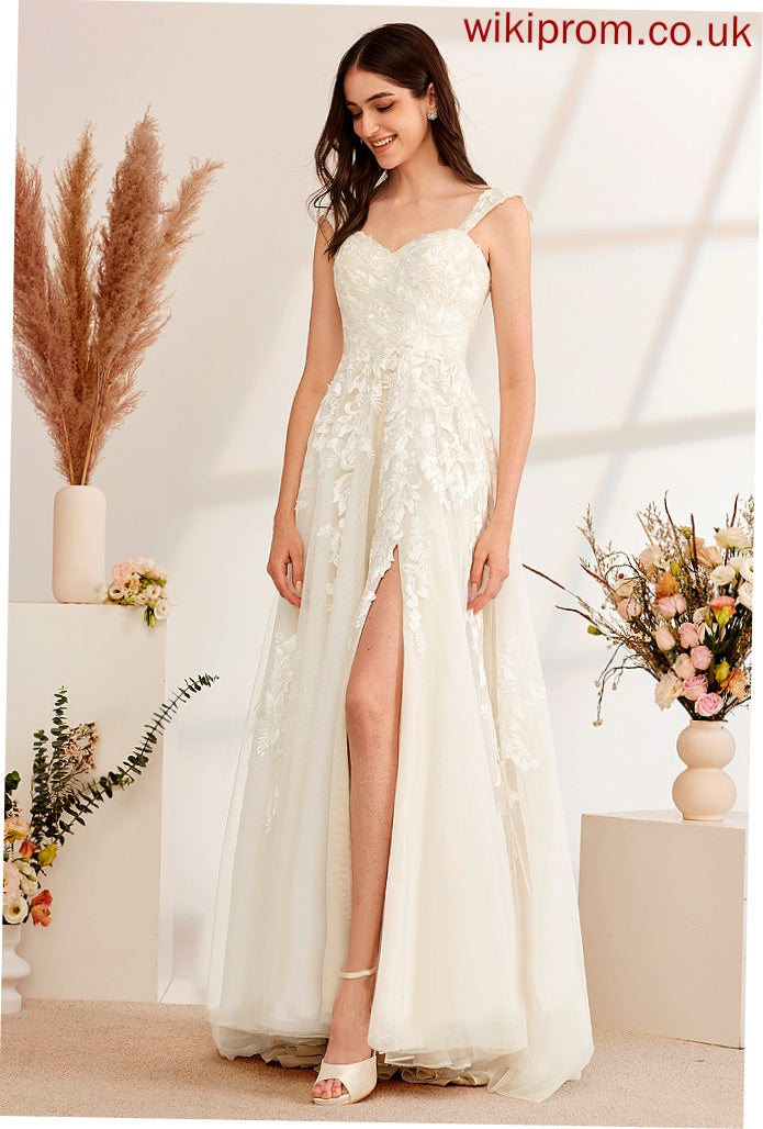 Wedding Sweep With A-Line Dress Tulle Beading Wedding Dresses Train Off-the-Shoulder Sequins Lace Cailyn