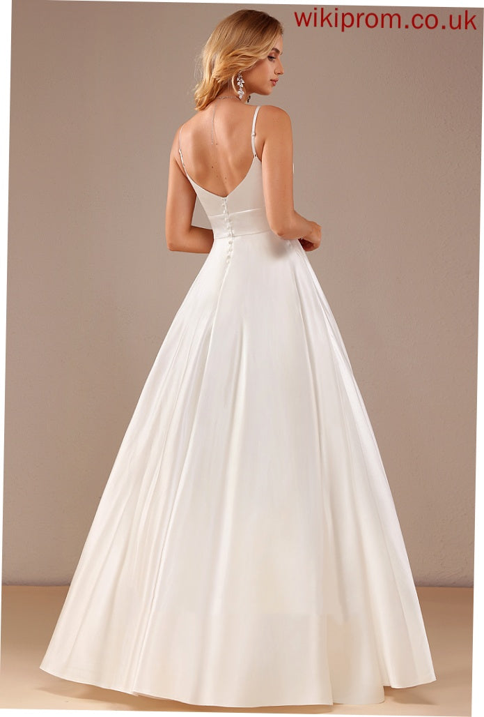 Ball-Gown/Princess Dress Wedding Dresses Izabelle Wedding V-neck Pockets Satin With Floor-Length